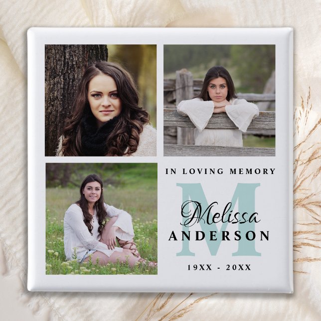 Funeral In Loving Memory Monogram Unique Photo 15 Cm Square Badge (Creator Uploaded)