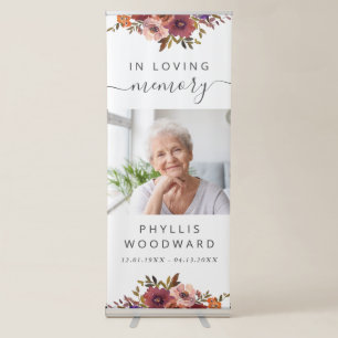 Funeral In Loving Memory Photo Autumn Floral  Retractable Banner
