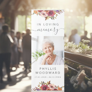 Funeral In Loving Memory Photo Autumn Floral Retractable Banner