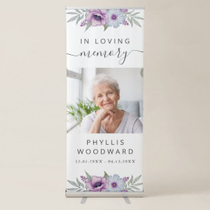 Funeral In Loving Memory Photo Floral Blue Violet Retractable Banner