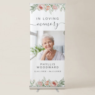Funeral In Loving Memory Photo Floral Peach Retractable Banner