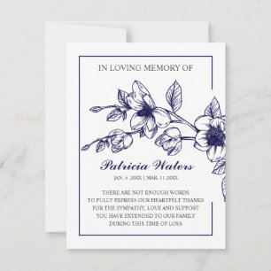 Funeral In loving memory Photo Navy Magnolia Thank You Card