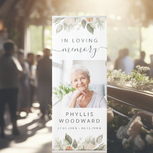 Funeral In Loving Memory Photo White Floral Retrac Retractable Banner