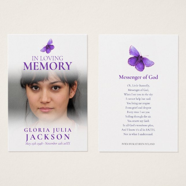 Funeral in loving memory purple butterfly poem (Front & Back)