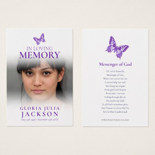 Funeral in loving memory purple butterfly poem (Front & Back)
