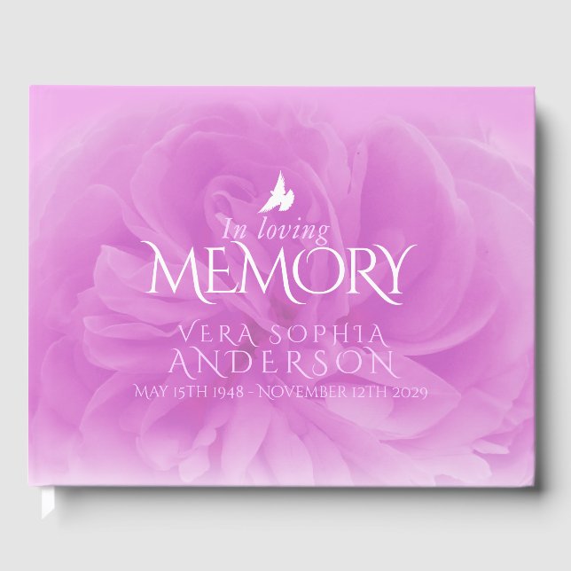 Funeral in loving memory rose purple guest book (Front)