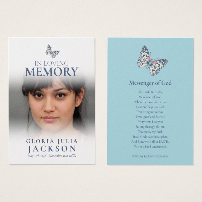 Funeral in memory painted lady butterfly blue poem (Front & Back)