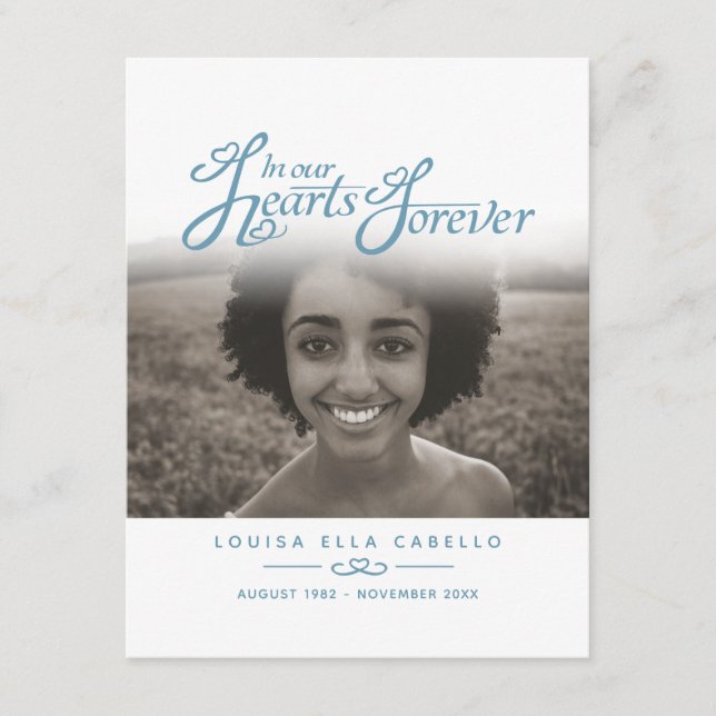 Funeral in our hearts blue white photo poem card (Front)