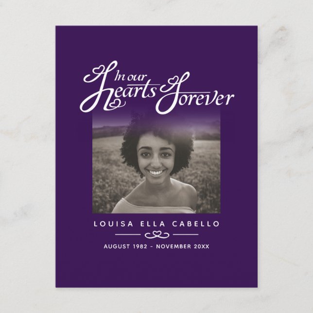 Funeral in our hearts forever purple photo poem enclosure card (Front)