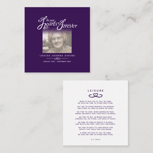 Funeral in our hearts poem leisure purple card (Front/Back)