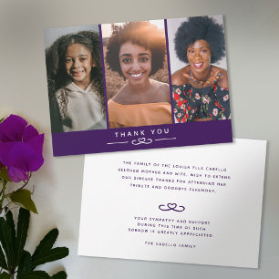 Funeral in our hearts purple photos thank you card