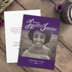 Funeral in our hearts purple thank you card