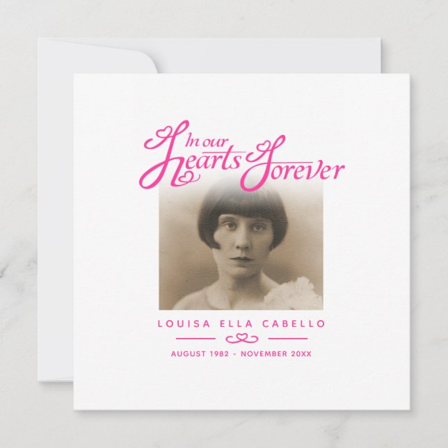 Funeral in our hearts she is gone poem pink white card (Front)