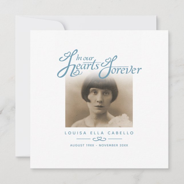 Funeral in our hearts thank you white blue card (Front)