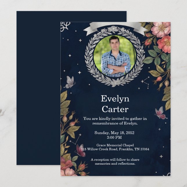 Funeral Invitation Template Elegant Memorial (Front/Back)