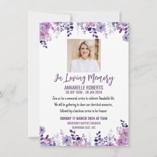 Funeral Invitation With Purple Wild Flowers