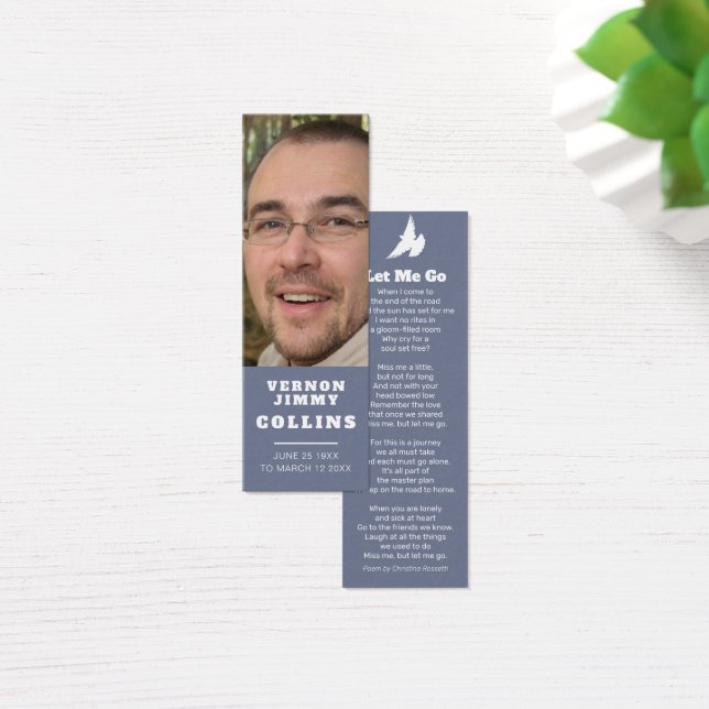 Funeral let me go white dove poem photo bookmark (Desk)