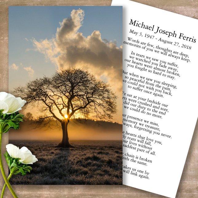 Funeral Lone Tree Memorial Prayer Sympathy Cards (sunset, sunrise, tree, celebration of life, in loving memory of, prayer cards for bereavement)