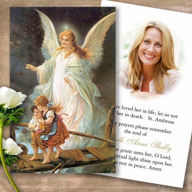 Funeral Loss Angel Memorial Prayer Sympathy Cards (Forever in our hearts, celebration of life, in loving memory of, prayer cards for bereavement)