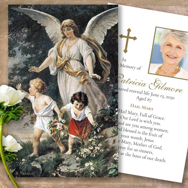Funeral Loss Angel Photo Prayer Sympathy Cards (catholic, religious, celebration of life, in loving memory of, prayer cards for bereavement)