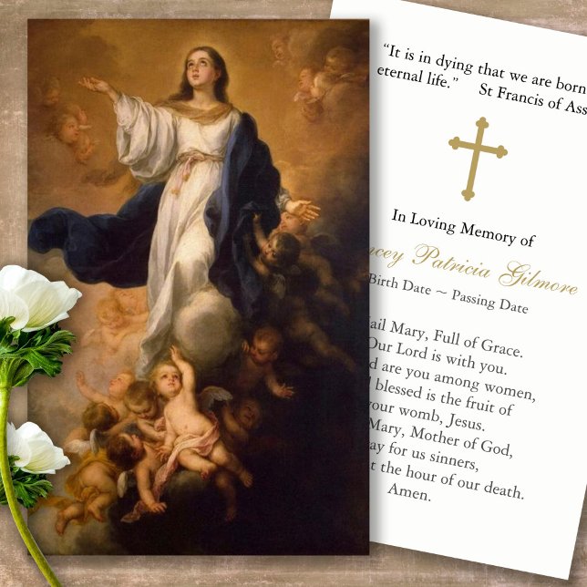 Funeral Loss Assumption Mary Prayer Sympathy Cards (catholic, religious, celebration of life, in loving memory of, prayer cards for bereavement)