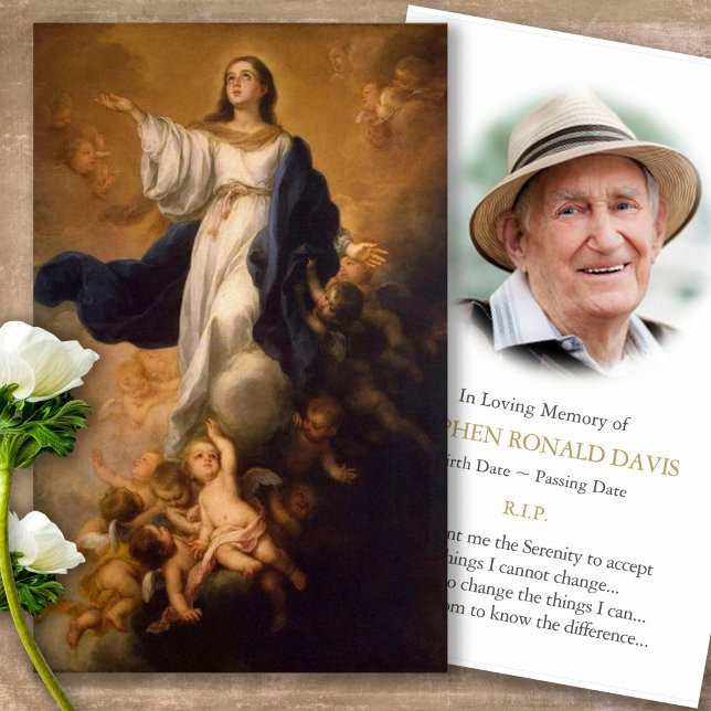 Funeral Loss Assumption Mary Prayer Sympathy Cards (catholic, religious, celebration of life, in loving memory of, prayer cards for bereavement)