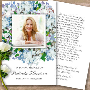 Funeral Loss Blue Hydrangea Prayer Sympathy Cards