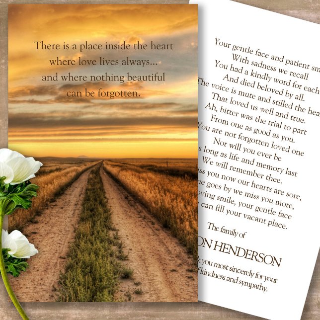 Funeral Loss Country Sunset Prayer Sympathy Cards (sunset, sunrise, beach, celebration of life, in loving memory of, prayer cards for bereavement)