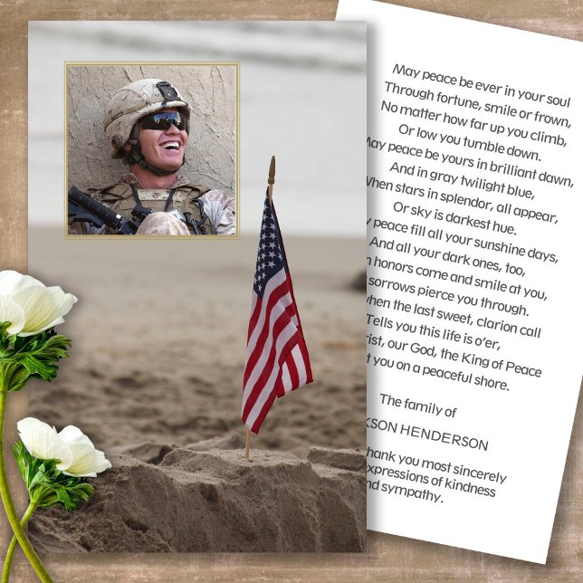 Funeral Loss Flag & Photo Prayer Sympathy Cards (military sympathy card, military prayer cards, funeral prayer card, death, military funeral cards)