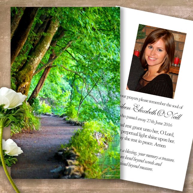 Funeral Loss Forest Memorial Prayer Sympathy Cards (Forever in our hearts, celebration of life, in loving memory of, prayer cards for bereavement)