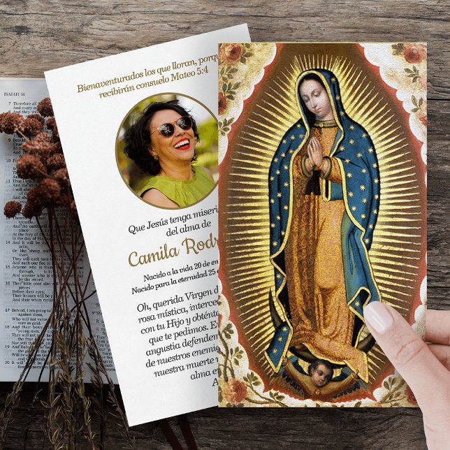 Funeral Loss Guadalupe Prayer Sympathy Cards (catholic, religious, celebration of life, in loving memory of, prayer cards for bereavement)
