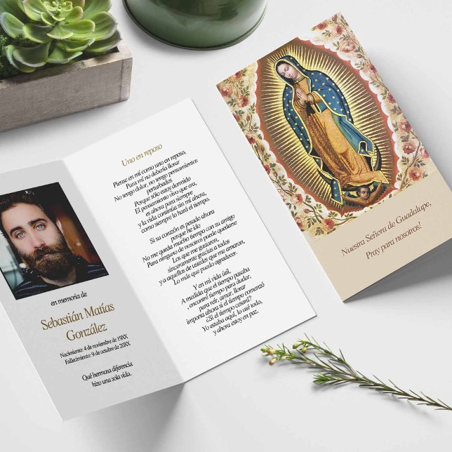Funeral Loss Guadalupe Prayer Sympathy Cards (catholic, religious, celebration of life, in loving memory of, prayer cards for bereavement)