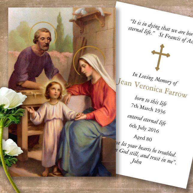 Funeral Loss Holy Family Prayer Sympathy Cards (catholic, religious, celebration of life, in loving memory of, prayer cards for bereavement)