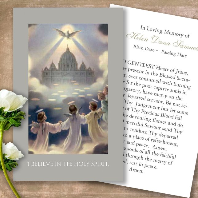 Funeral Loss Holy Spirit Prayer Sympathy Cards (catholic, religious, celebration of life, in loving memory of, prayer cards for bereavement)