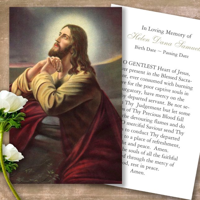 Funeral Loss Jesus Praying Prayer Sympathy Cards (catholic, religious, celebration of life, in loving memory of, prayer cards for bereavement)