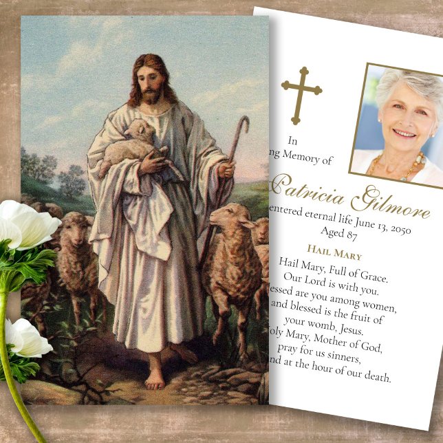 Funeral Loss Jesus Shepherd Prayer Sympathy Cards (catholic, religious, celebration of life, in loving memory of, prayer cards for bereavement)