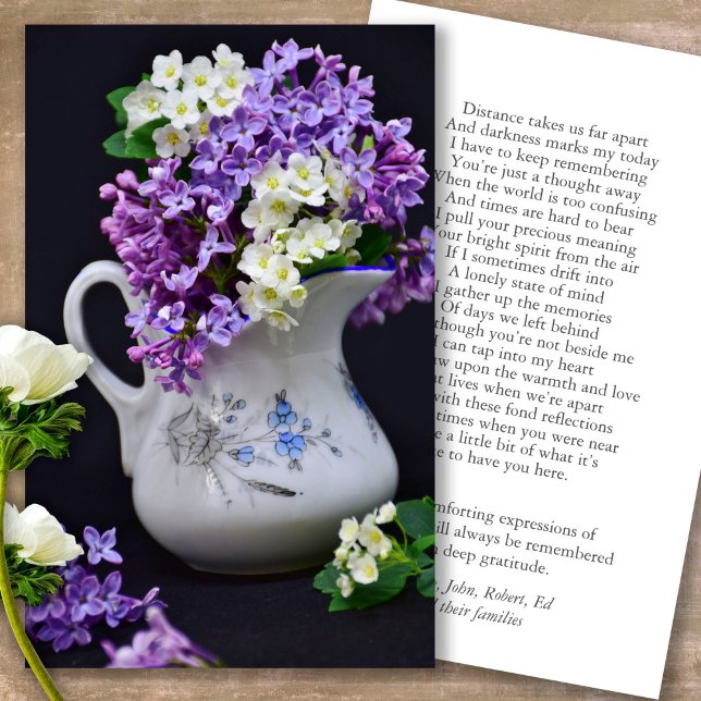 Funeral Loss Lilac Memorial Prayer Sympathy Cards (Forever in our hearts, celebration of life, in loving memory of, prayer cards for bereavement)