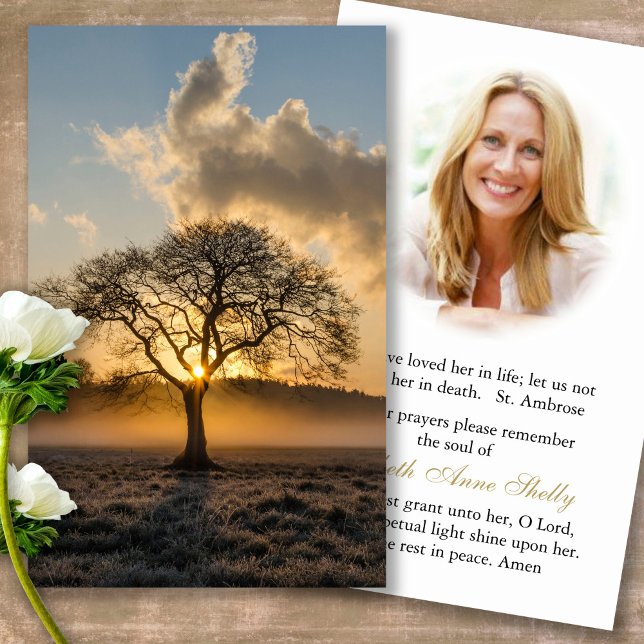 Funeral Loss Lone Tree Prayer Sympathy Cards (Forever in our hearts, celebration of life, in loving memory of, prayer cards for bereavement)