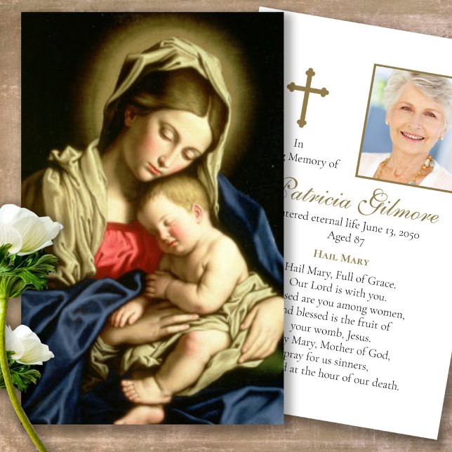 Funeral Loss Madonna & Child Prayer Sympathy Cards (catholic, religious, celebration of life, in loving memory of, prayer cards for bereavement)