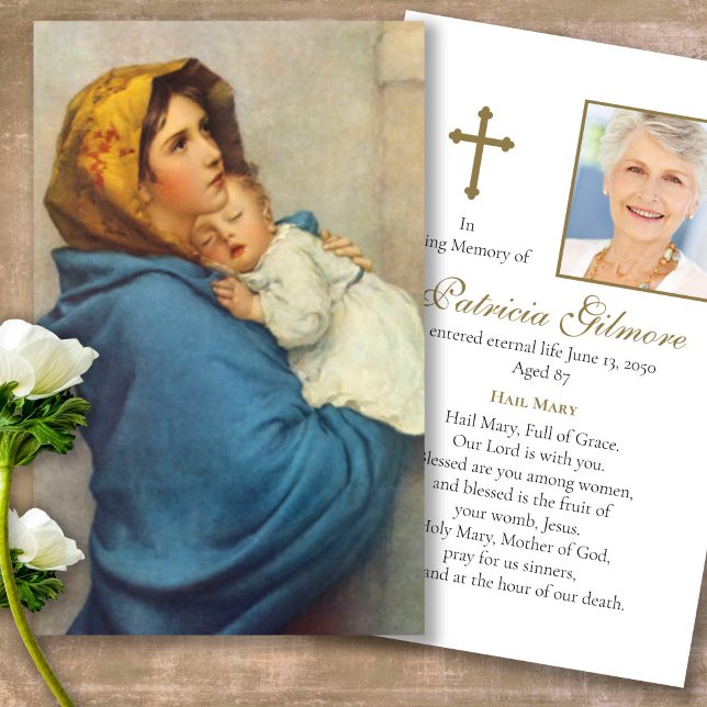Funeral Loss Madonnina Prayer Sympathy Cards (Forever in our hearts, celebration of life, in loving memory of, prayer cards for bereavement)