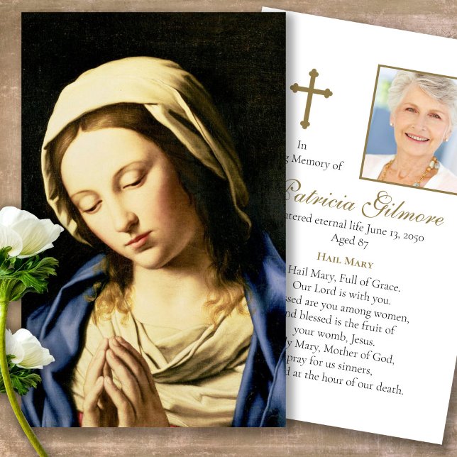 Funeral Loss Memorial Mary Prayer Sympathy Cards (catholic, religious, celebration of life, in loving memory of, prayer cards for bereavement)
