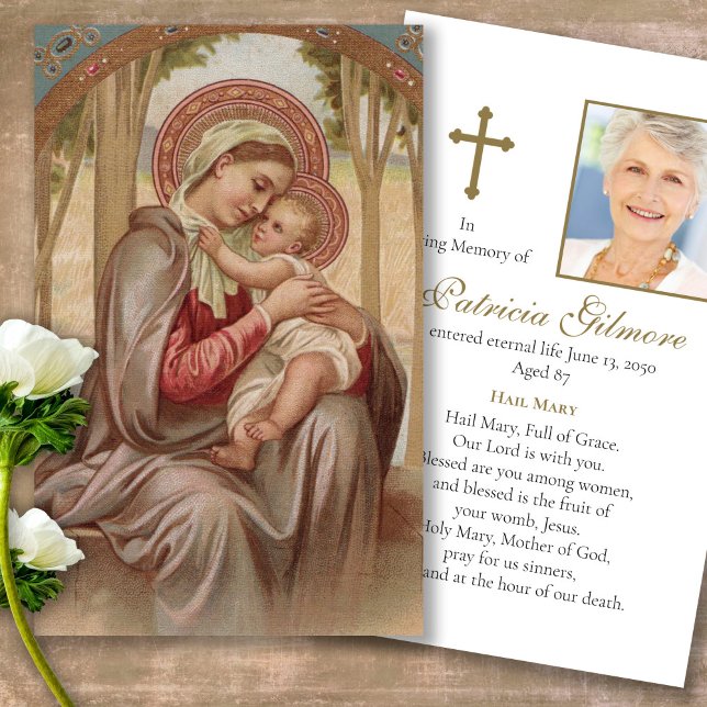 Funeral Loss Mother Mary Prayer Sympathy Cards (Forever in our hearts, celebration of life, in loving memory of, prayer cards for bereavement)