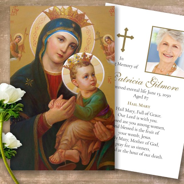 Funeral Loss Perpetual Help Prayer Sympathy Cards (catholic, religious, celebration of life, in loving memory of, prayer cards for bereavement)