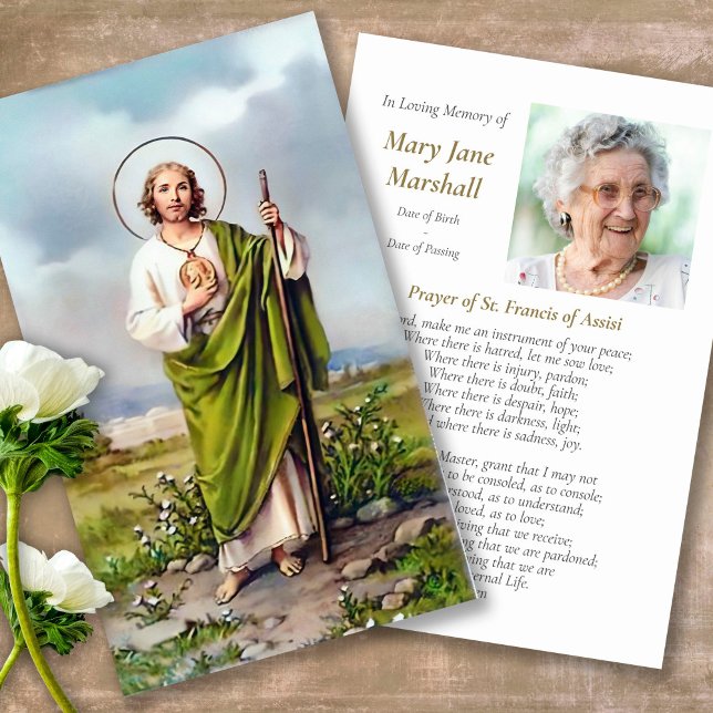 Funeral Loss Photo St Jude Prayer Sympathy Cards (catholic, religious, celebration of life, in loving memory of, prayer cards for bereavement)