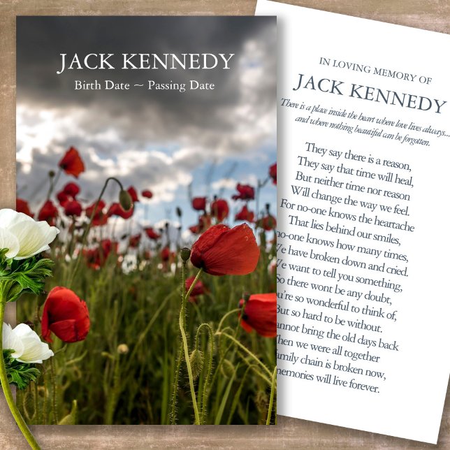 Funeral Loss Poppy Memorial Prayer Sympathy Cards (military sympathy card, military prayer cards, funeral prayer card, death, military funeral cards)