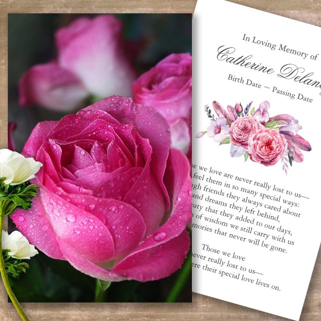 Funeral Loss Rose Bud Prayer Sympathy Cards (Forever in our hearts, celebration of life, in loving memory of, prayer cards for bereavement)