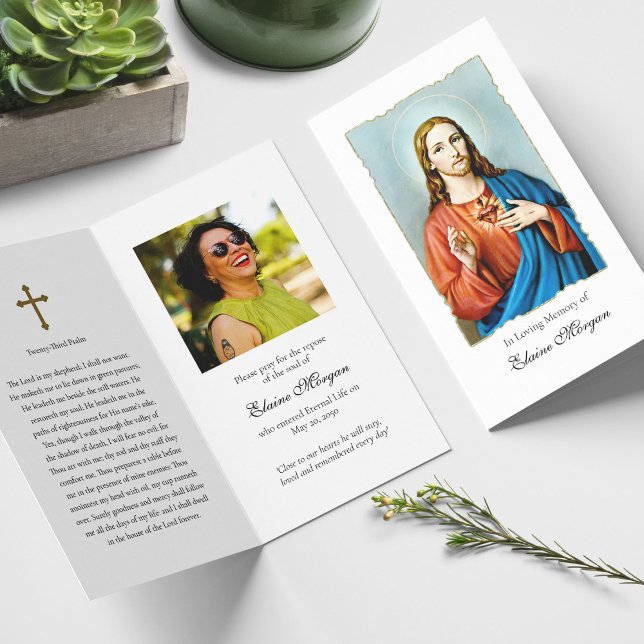 Funeral Loss Sacred Heart Prayer Sympathy Cards (catholic, religious, celebration of life, in loving memory of, prayer cards for bereavement)