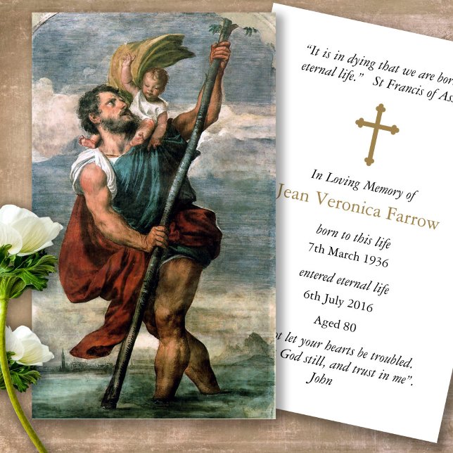 Funeral Loss St Christopher Prayer Sympathy Cards (catholic, religious, celebration of life, in loving memory of, prayer cards for bereavement)