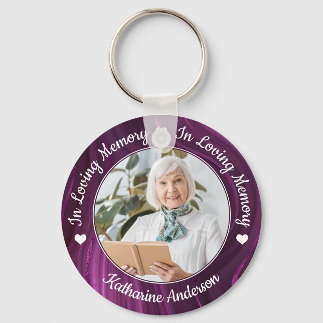 Funeral Loving Memory Custom Photo Purple Memorial Key Ring (Front)