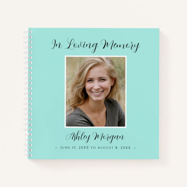 Funeral, Loving Memory, Pale Teal, Name Dates Notebook (Front)
